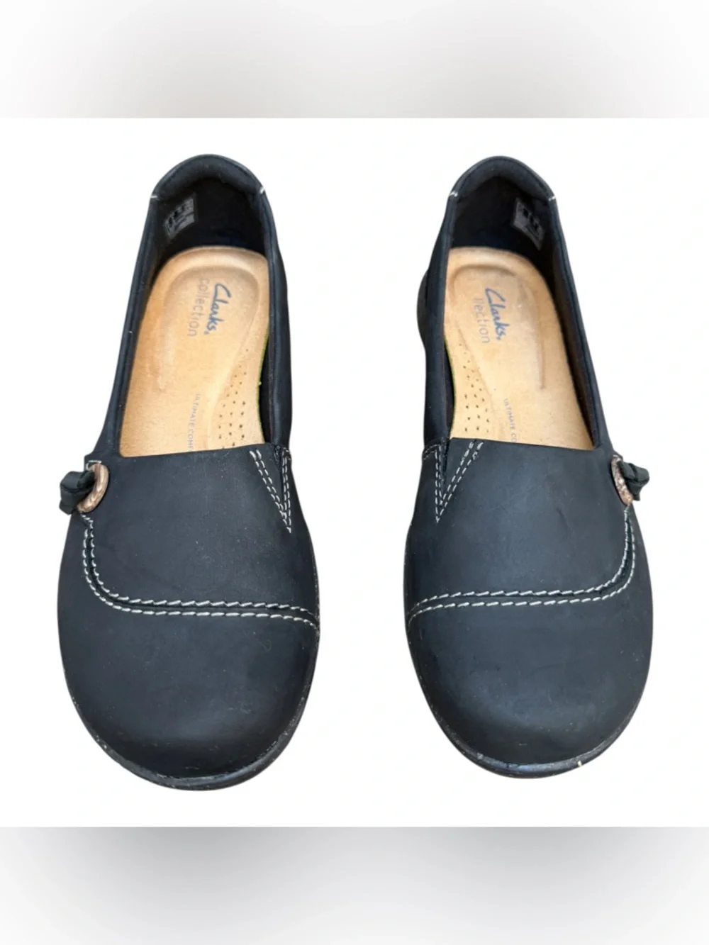 Clarks Collection Women’s 8 Roseville Sky Black Leather Slip-On Loafers